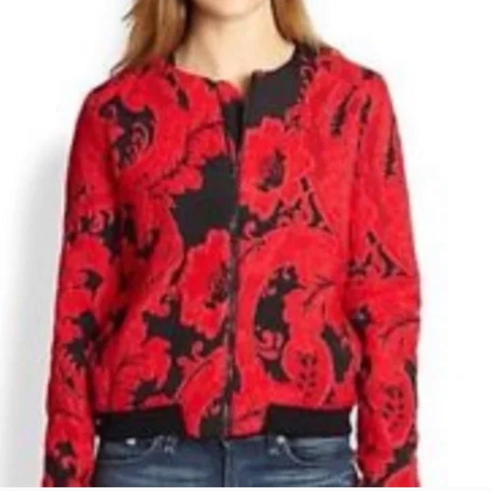 Parker Maverick Brocade Bomber Jacket Red Black SZ Small